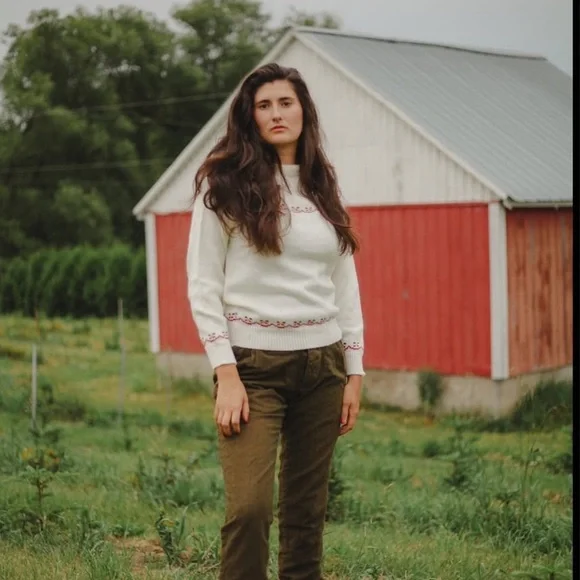 Vintage ‘80s White Crewneck Sweater with Floral Embroidery Women XL Cottagecore - Picture 8 of 9